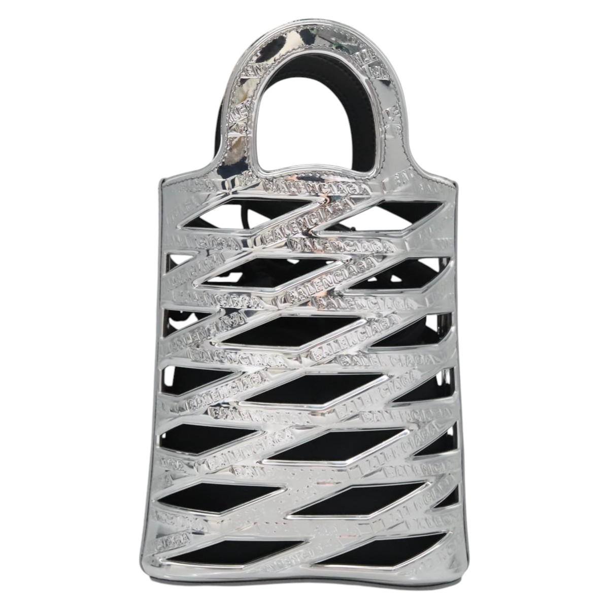 BALENCIAGA Neophone Holder Shoulder Bag Enamel Silver 660787 Auth 110436AV