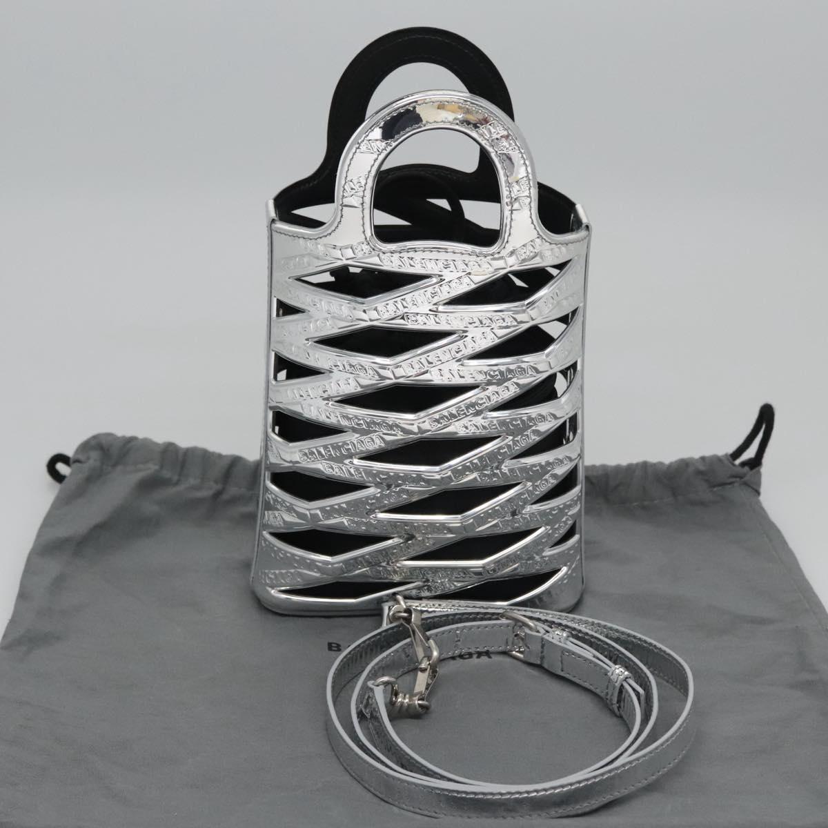 BALENCIAGA Neophone Holder Shoulder Bag Enamel Silver 660787 Auth 110436AV