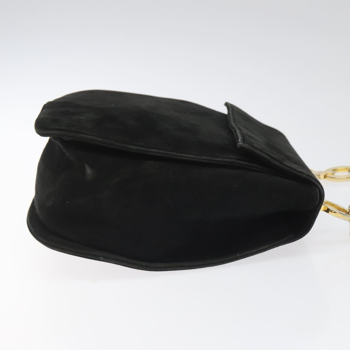 Salvatore Ferragamo Gancini Shoulder Bag Suede Black Gold Auth 110487