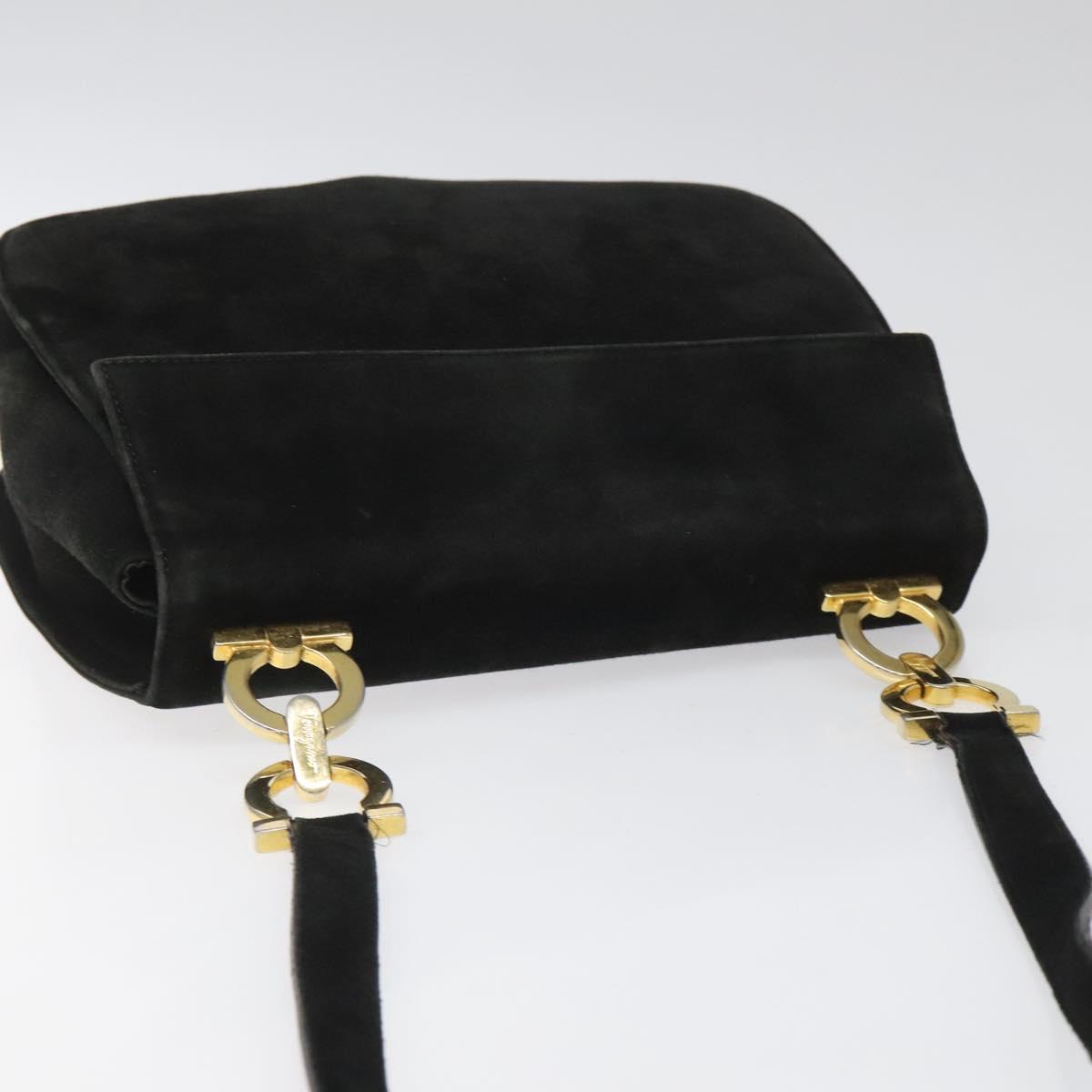 Salvatore Ferragamo Gancini Shoulder Bag Suede Black Gold Auth 110487