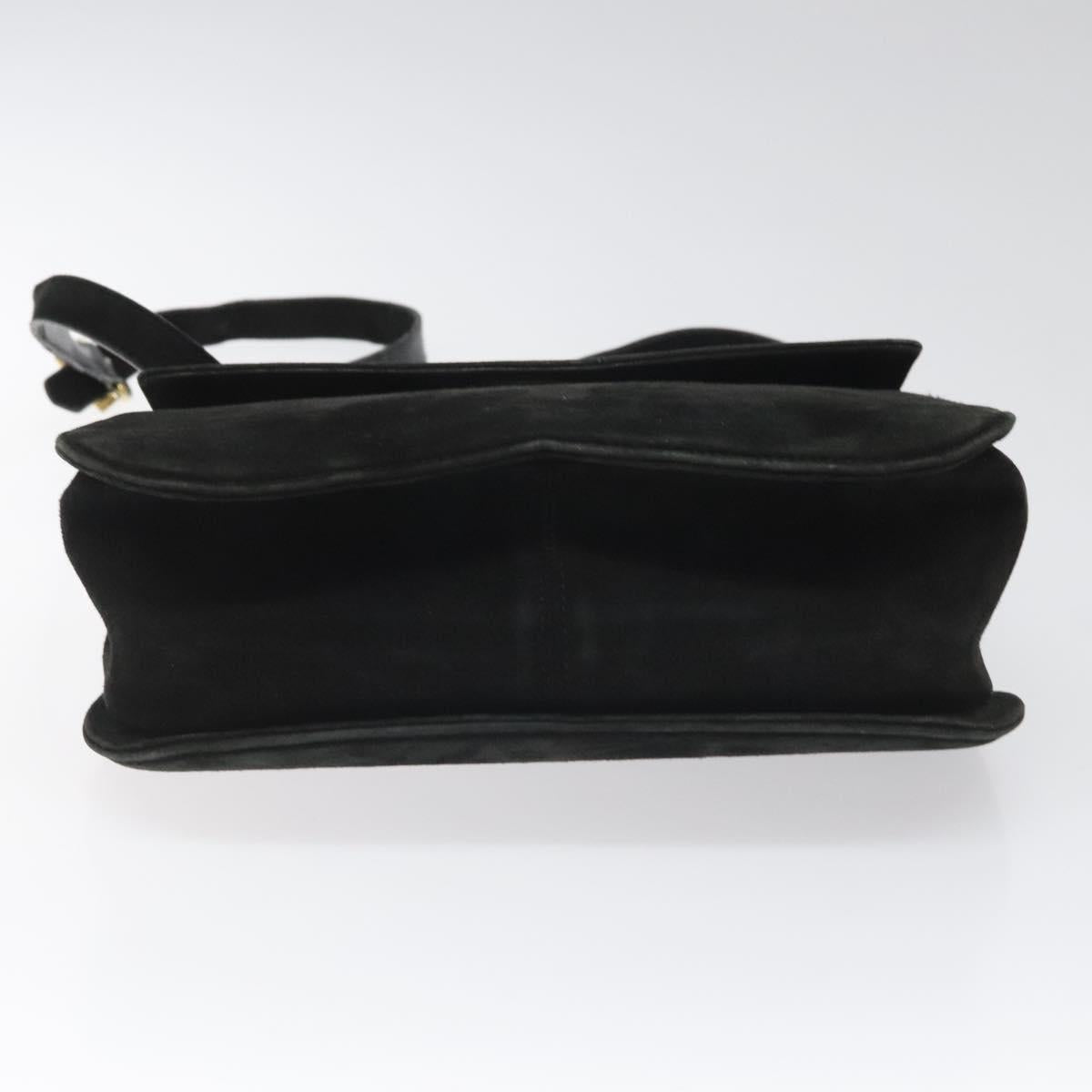 Salvatore Ferragamo Gancini Shoulder Bag Suede Black Gold Auth 110487