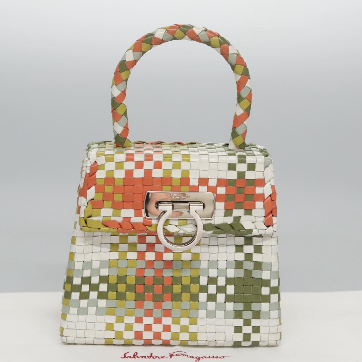 Salvatore Ferragamo Gancini Hand Bag Leather Multicolor Auth 110491AV