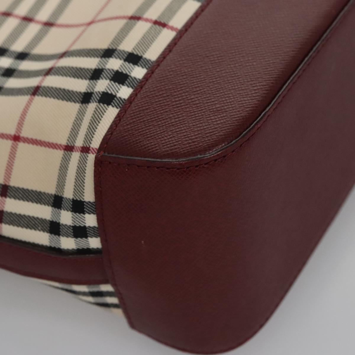 BURBERRY Nova Check Tote Bag Canvas Leather Beige Red gold Auth 110498