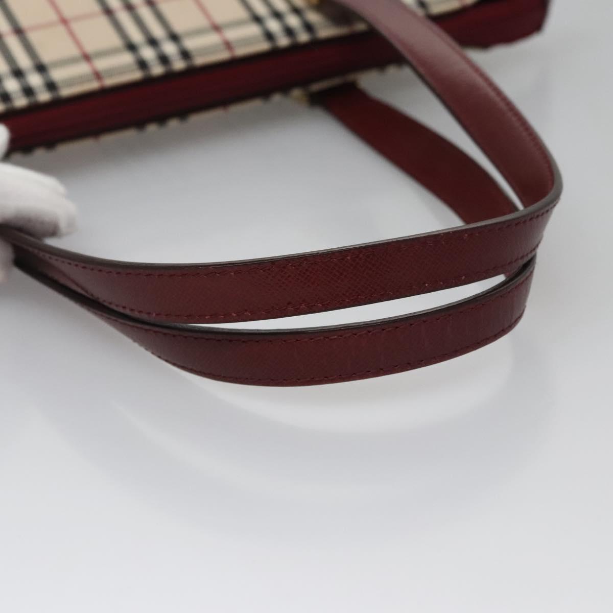 BURBERRY Nova Check Tote Bag Canvas Leather Beige Red gold Auth 110498