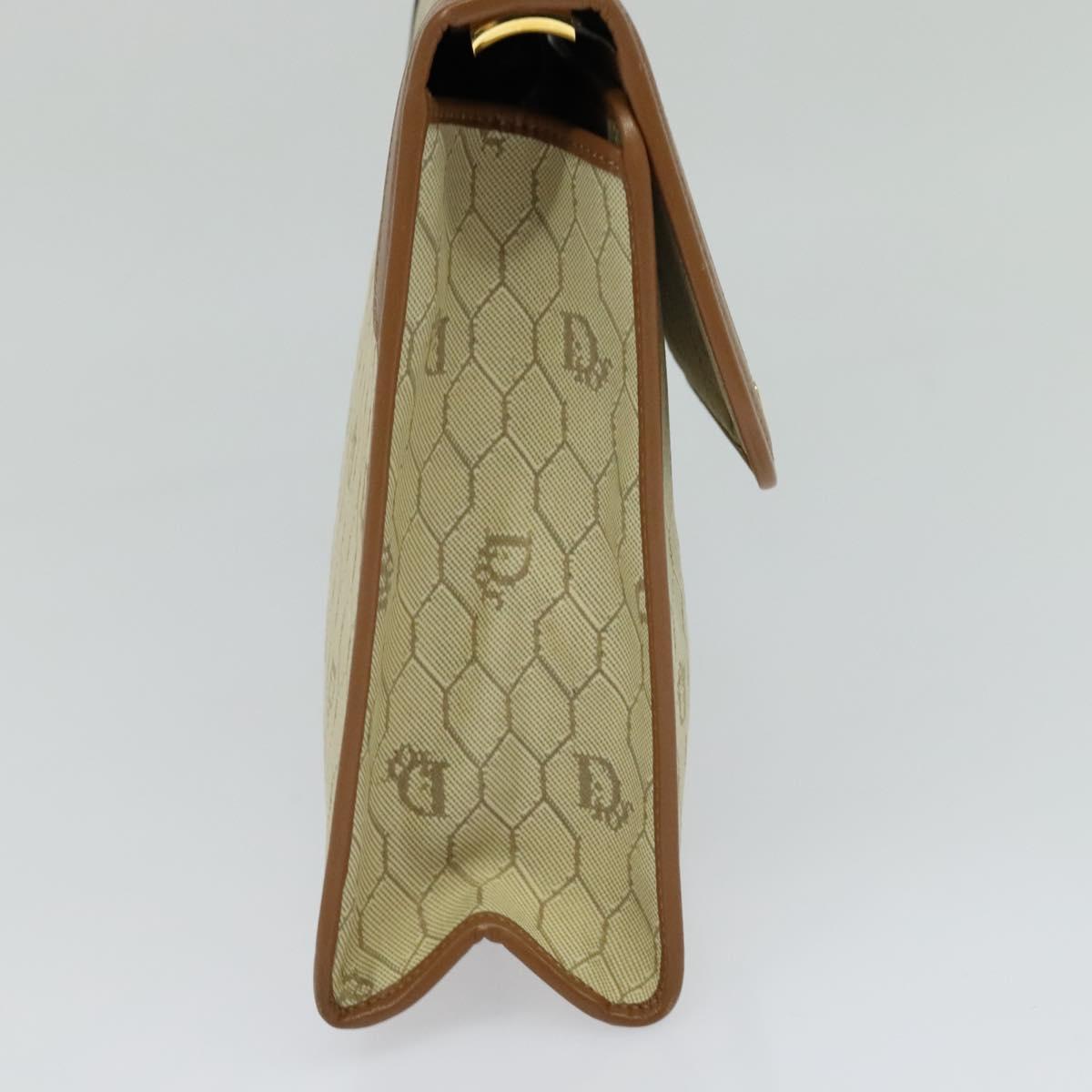 Christian Dior Honeycomb Canvas Hand Bag PVC Leather Beige Auth 110505