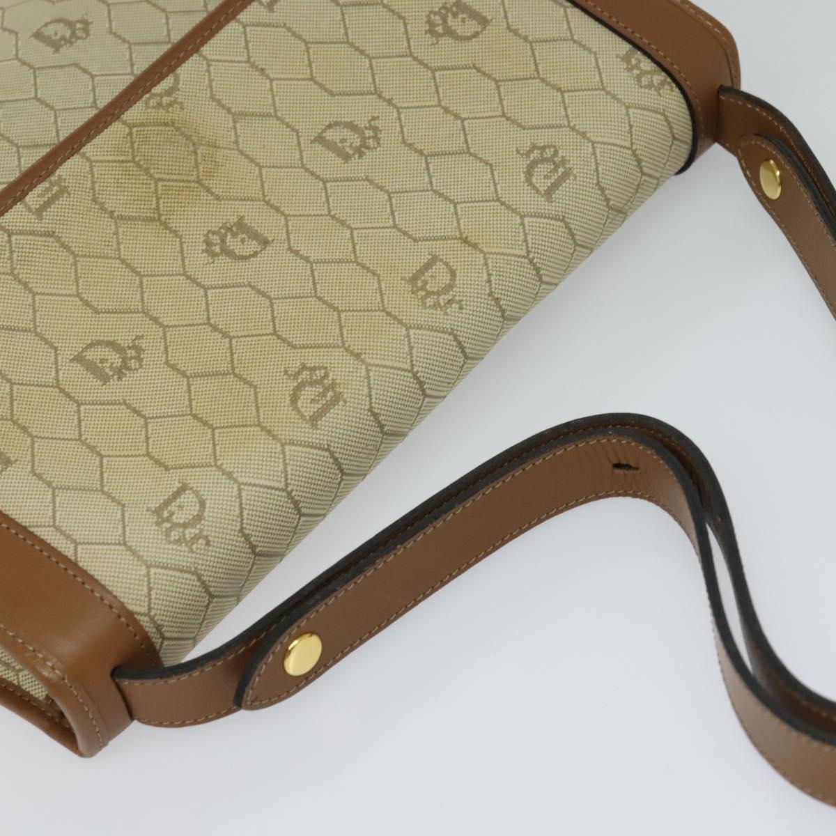 Christian Dior Honeycomb Canvas Hand Bag PVC Leather Beige Auth 110505