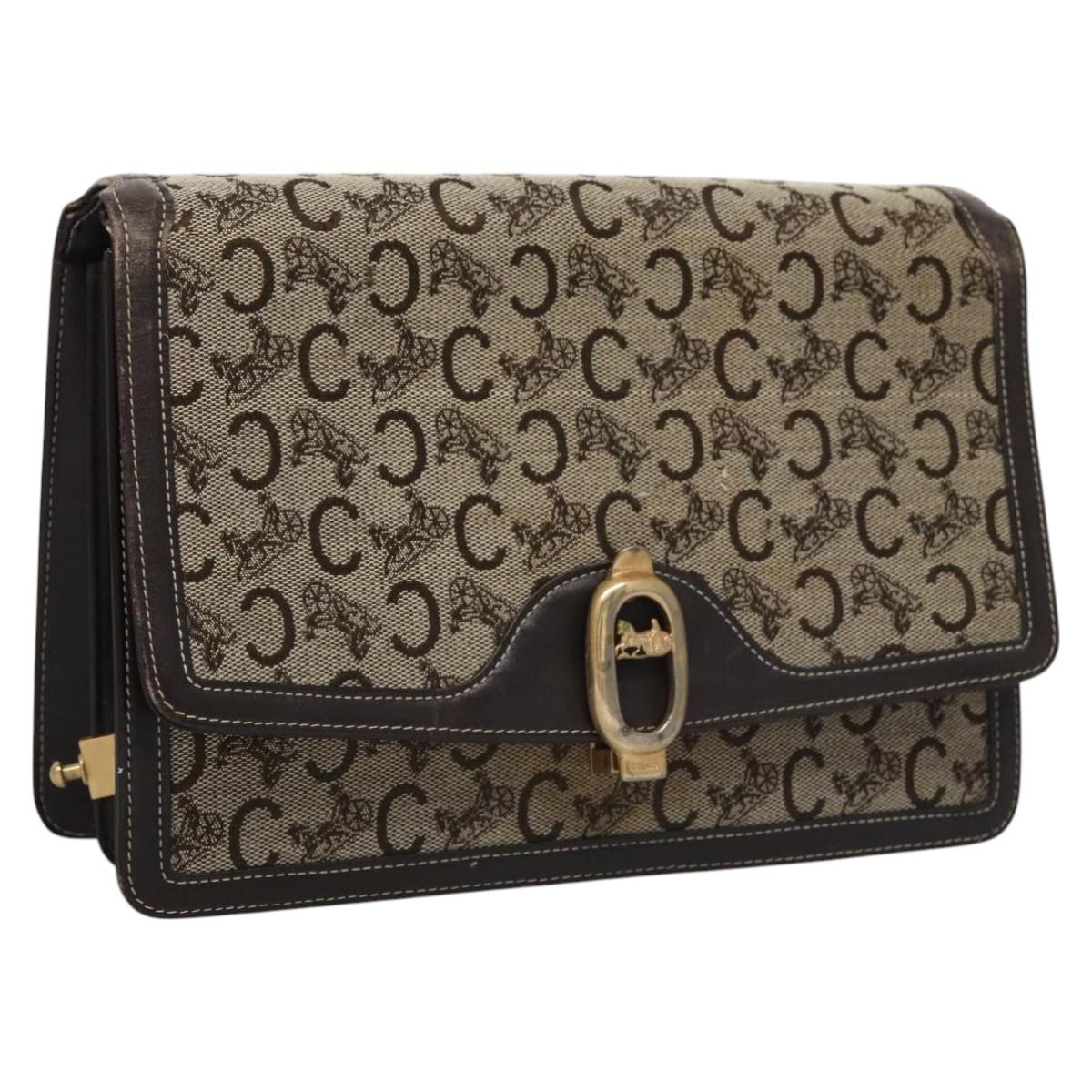 CELINE C Macadam Canvas Shoulder Bag Beige Brown Auth 110506