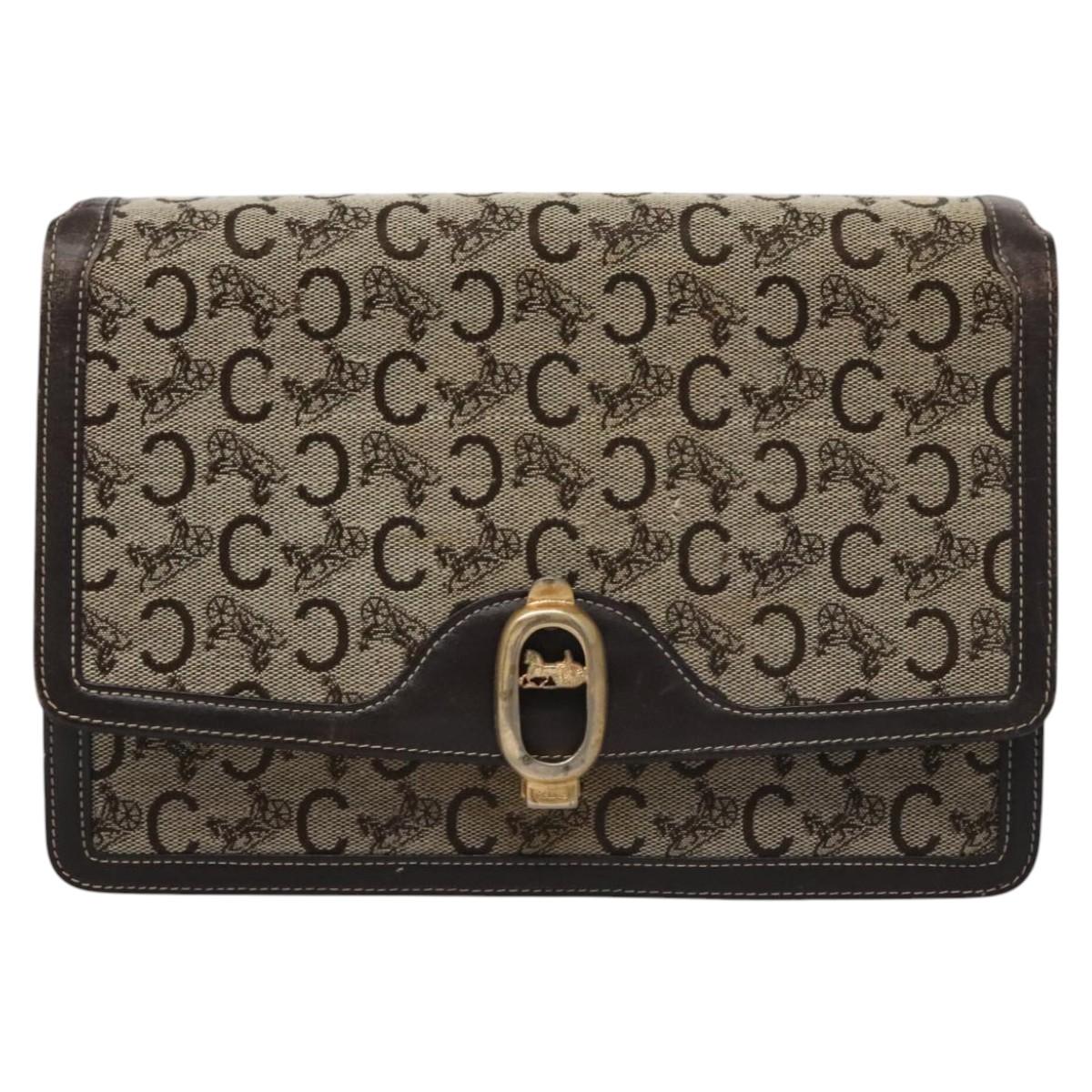 CELINE C Macadam Canvas Shoulder Bag Beige Brown Auth 110506