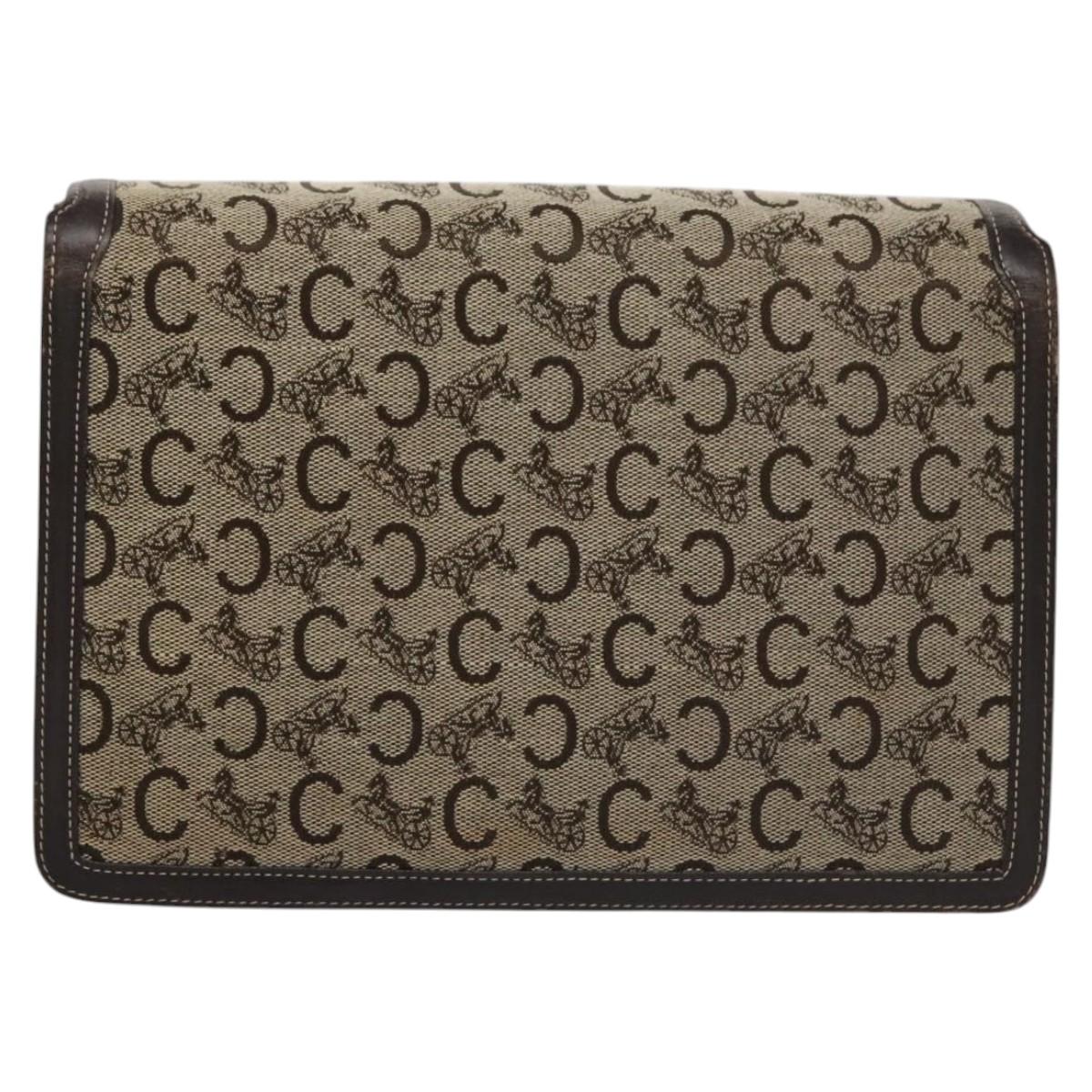 CELINE C Macadam Canvas Shoulder Bag Beige Brown Auth 110506