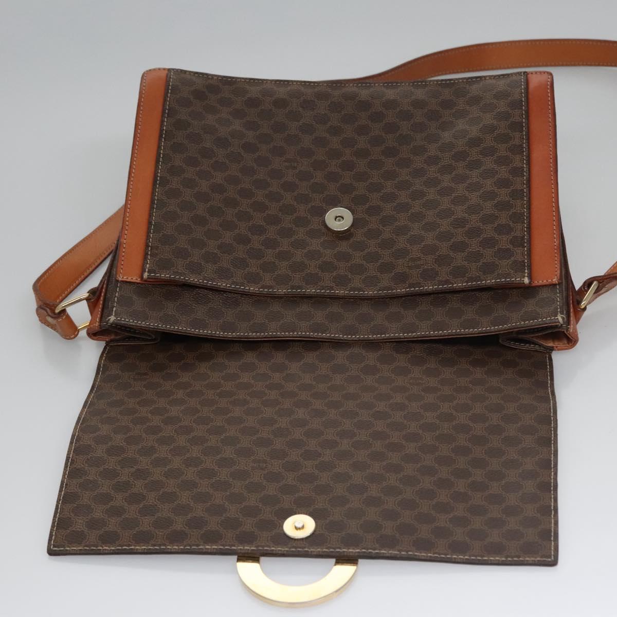 CELINE Macadam Canvas Shoulder Bag PVC Leather Brown Auth 110507