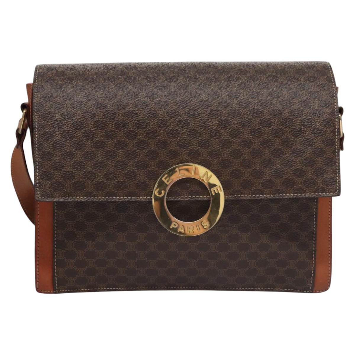 CELINE Macadam Canvas Shoulder Bag PVC Leather Brown Auth 110507