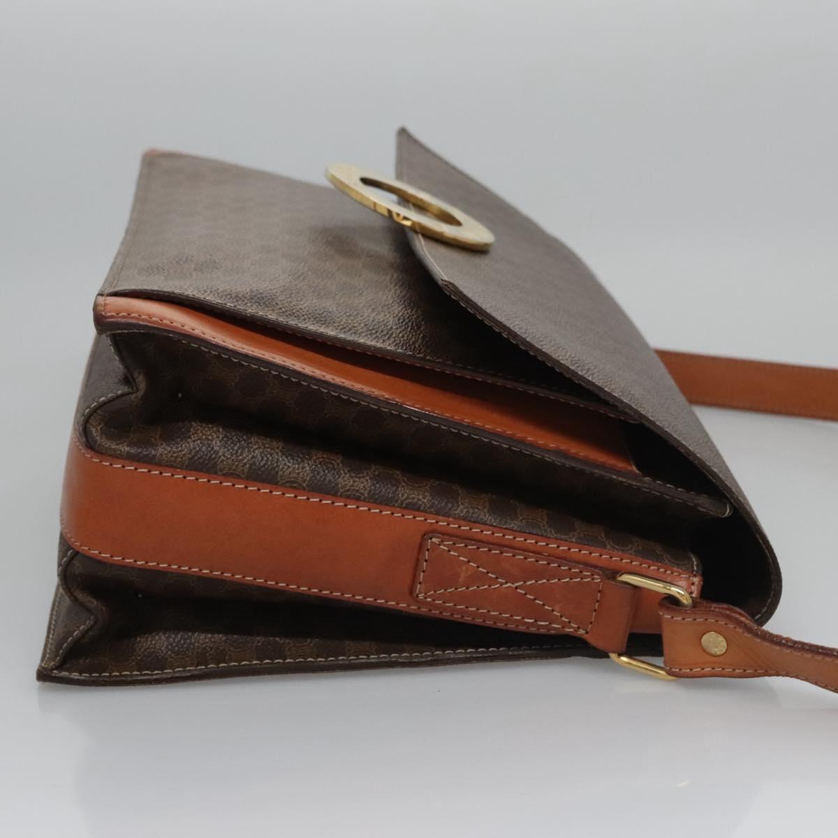 CELINE Macadam Canvas Shoulder Bag PVC Leather Brown Auth 110507