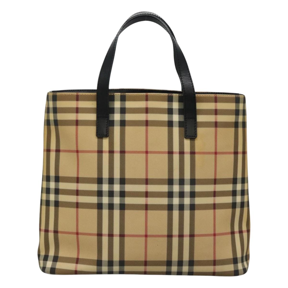 BURBERRY Nova Check Tote Bag PVC Leather Beige Black Auth 110513