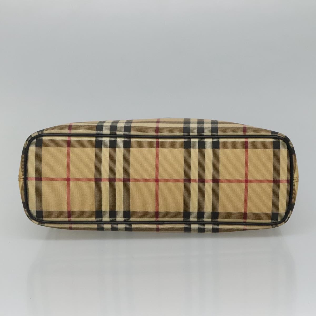 BURBERRY Nova Check Tote Bag PVC Leather Beige Black Auth 110513