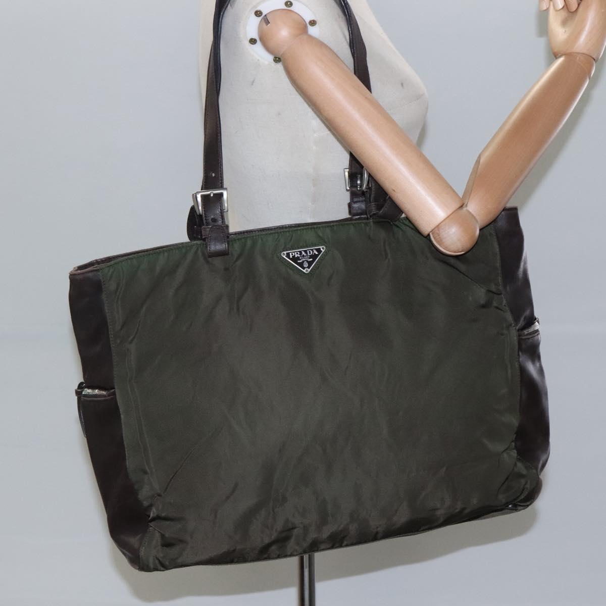 PRADA Tote Bag Nylon Green Auth 110543