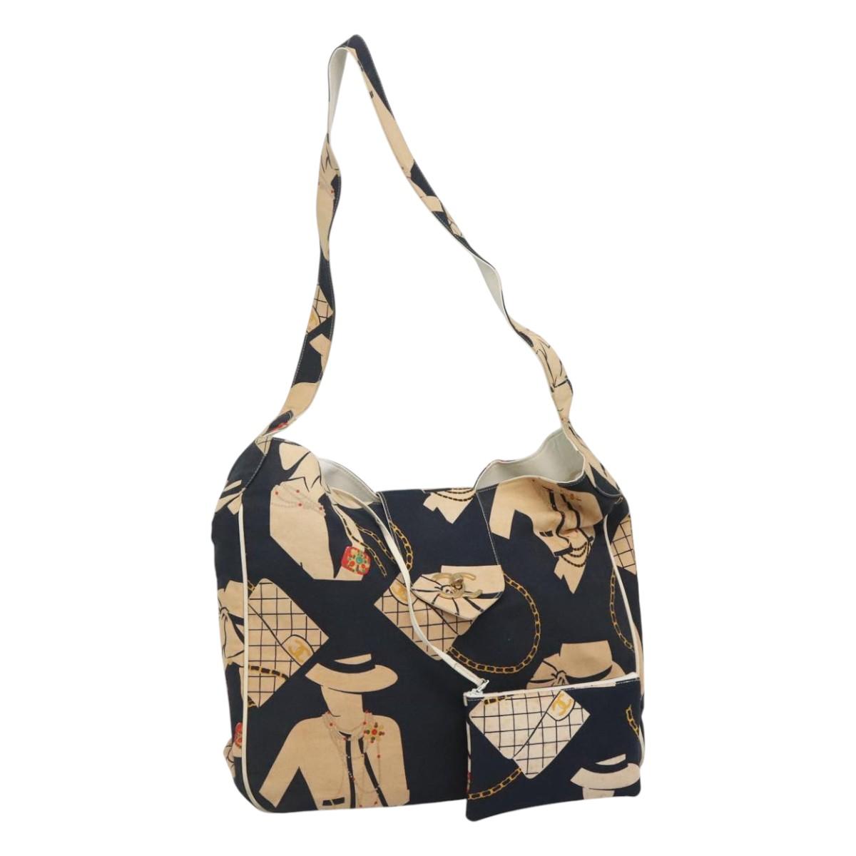 CHANEL Mademoiselle Tote Bag Canvas Navy CC Auth 110544