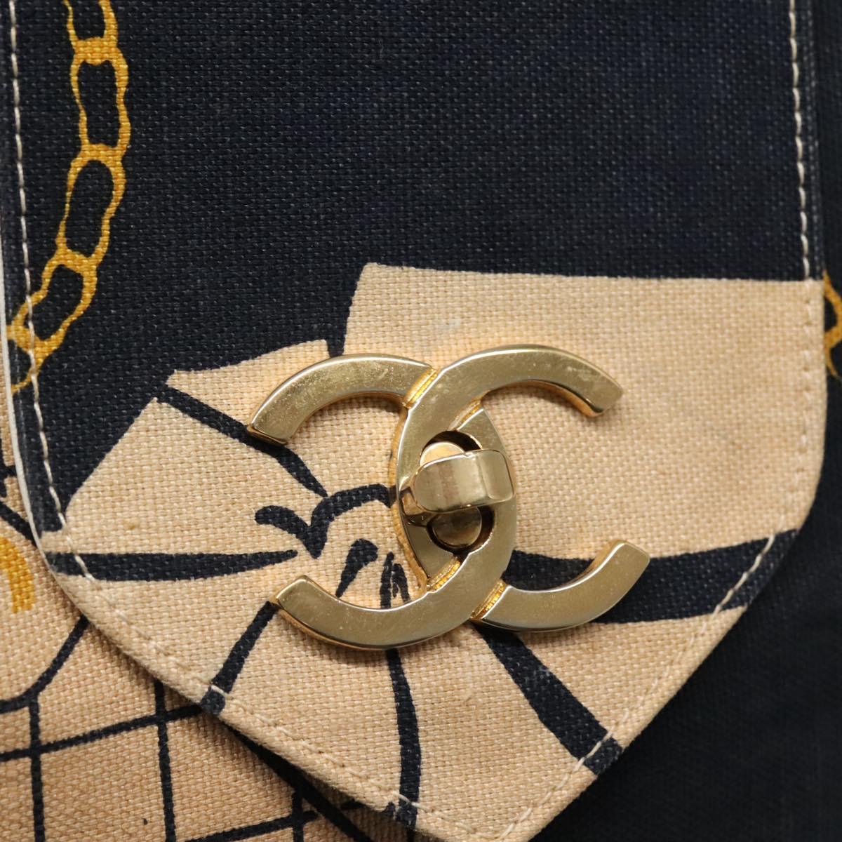 CHANEL Mademoiselle Tote Bag Canvas Navy CC Auth 110544A
