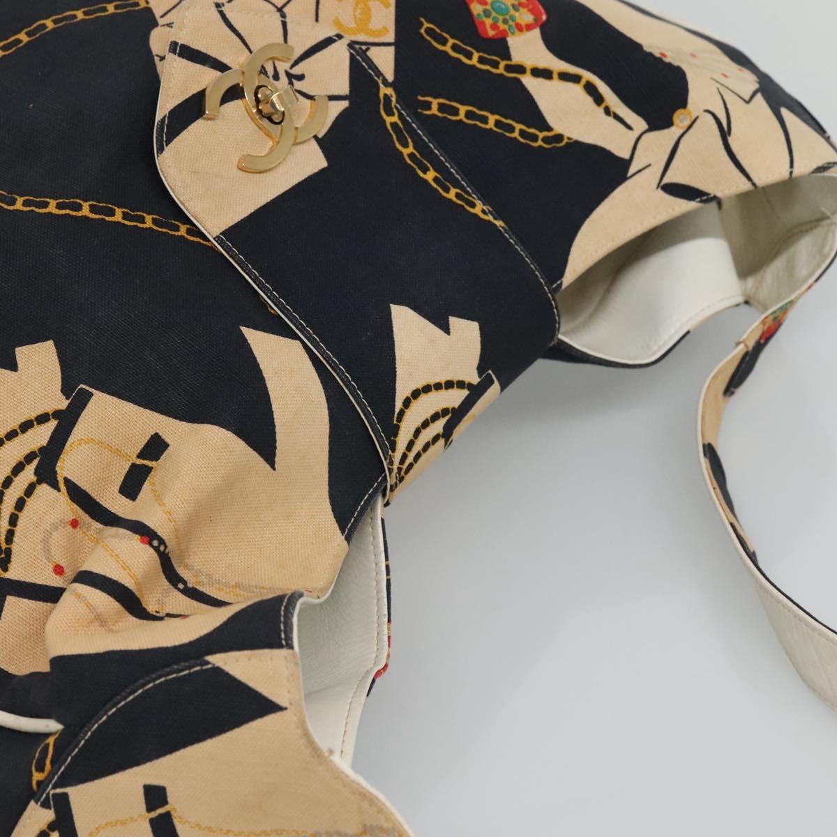 CHANEL Mademoiselle Tote Bag Canvas Navy CC Auth 110544