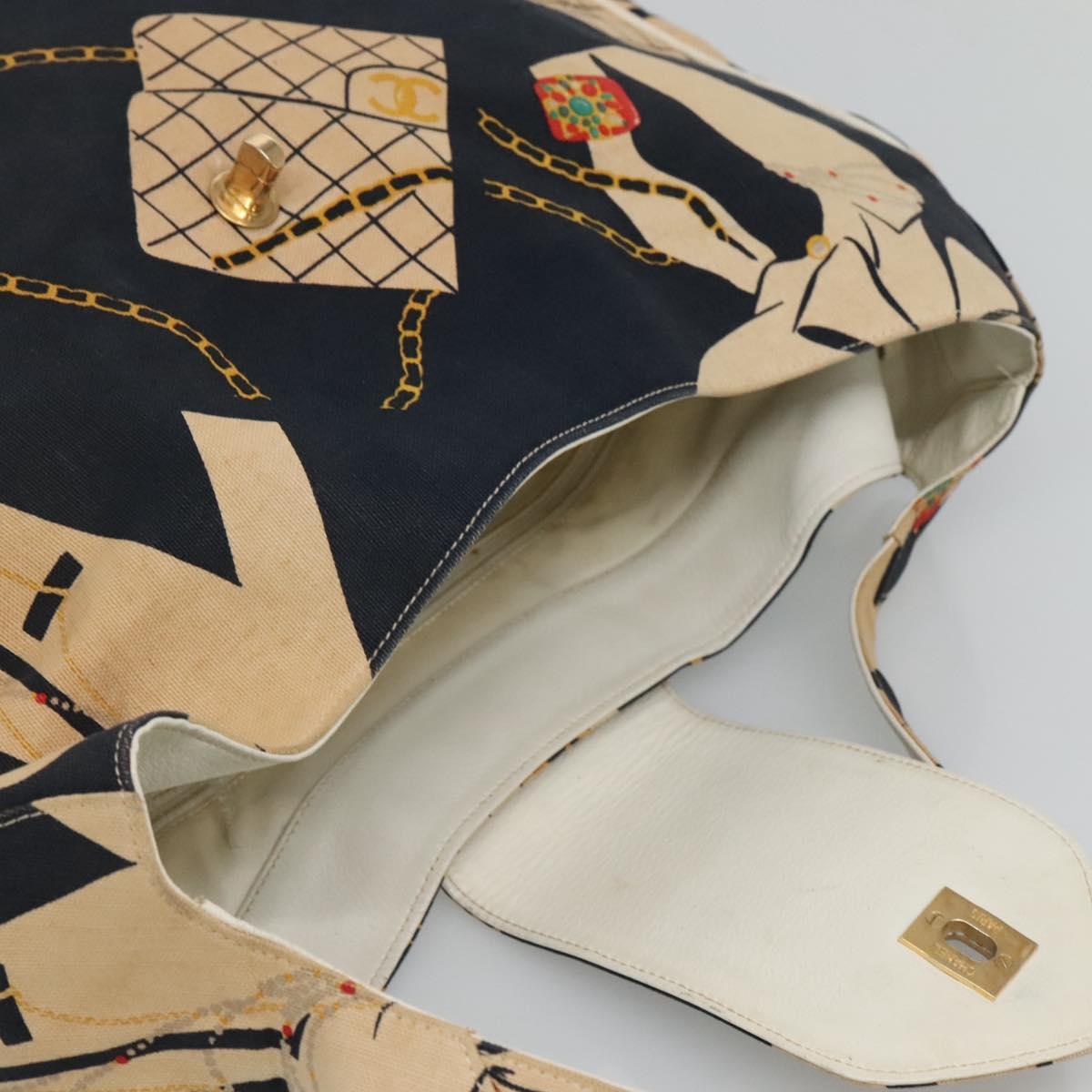 CHANEL Mademoiselle Tote Bag Canvas Navy CC Auth 110544A