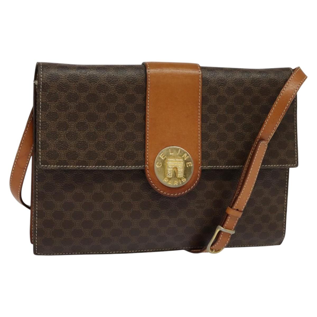 CELINE Macadam Canvas Shoulder Bag PVC Leather Brown Auth 110551