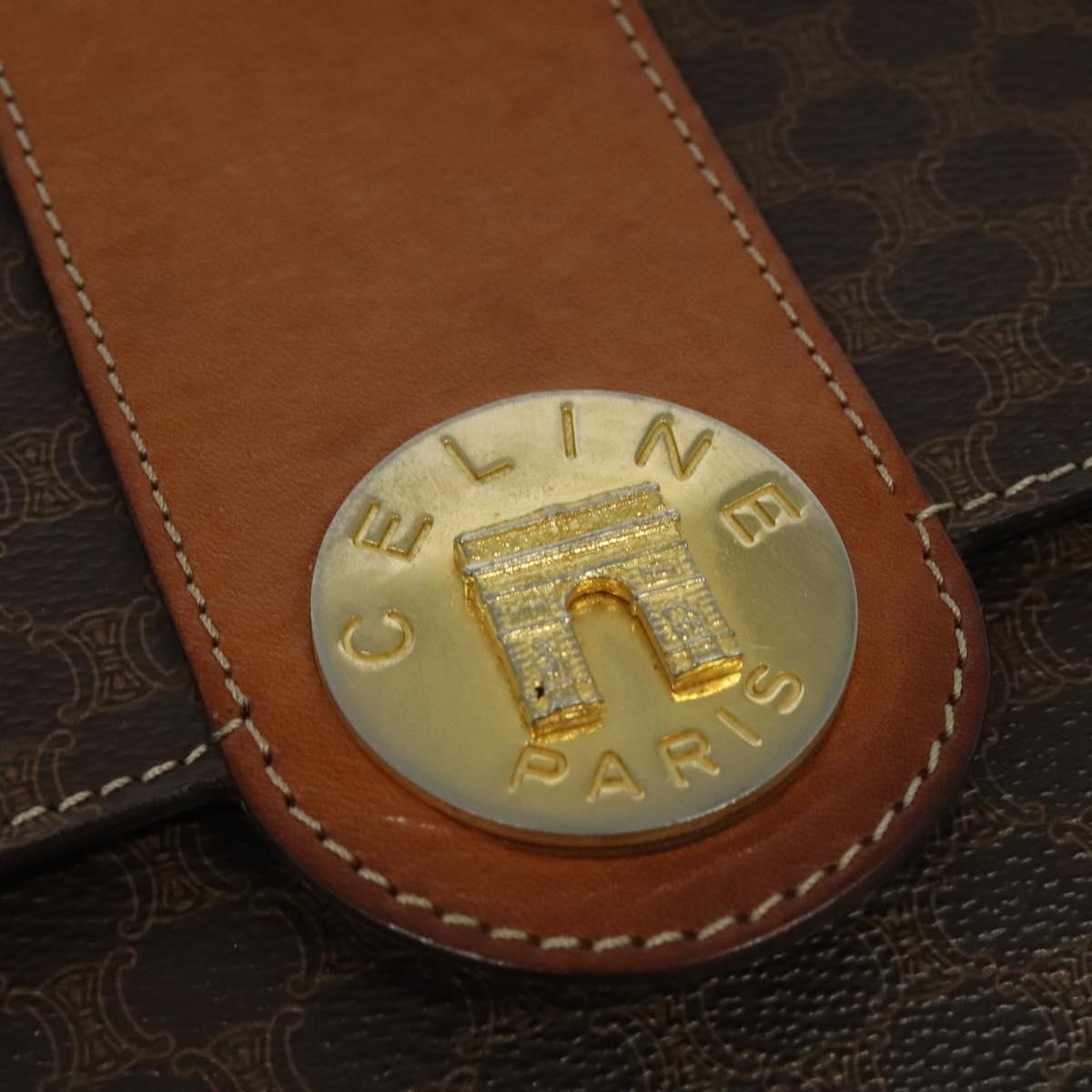 CELINE Macadam Canvas Shoulder Bag PVC Leather Brown Auth 110551