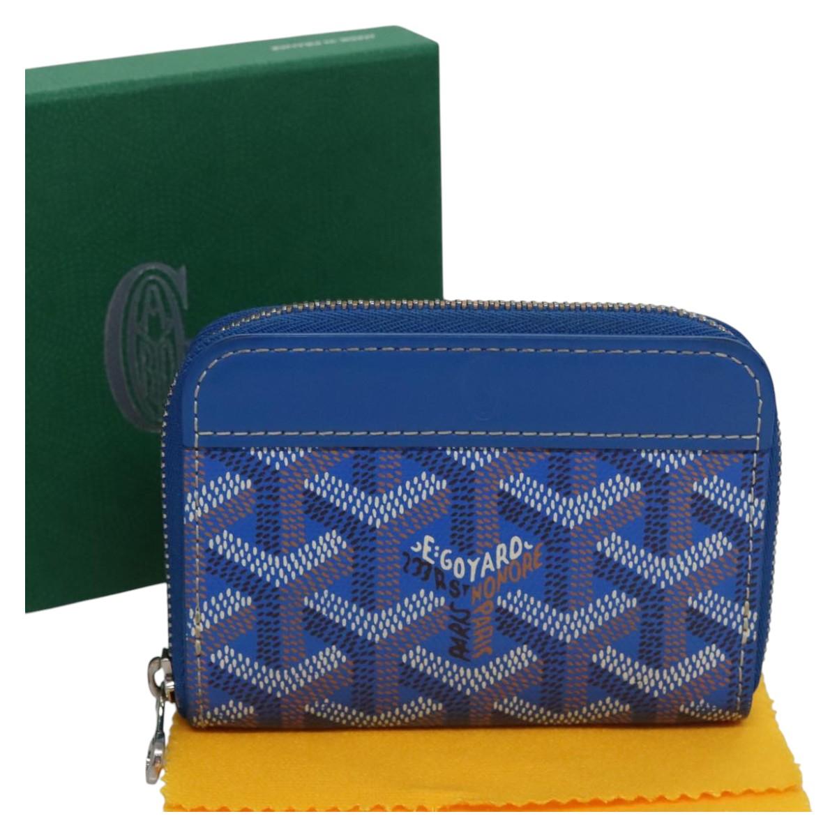GOYARD Herringbone Coin Purse Leather Blue Auth 110579AM