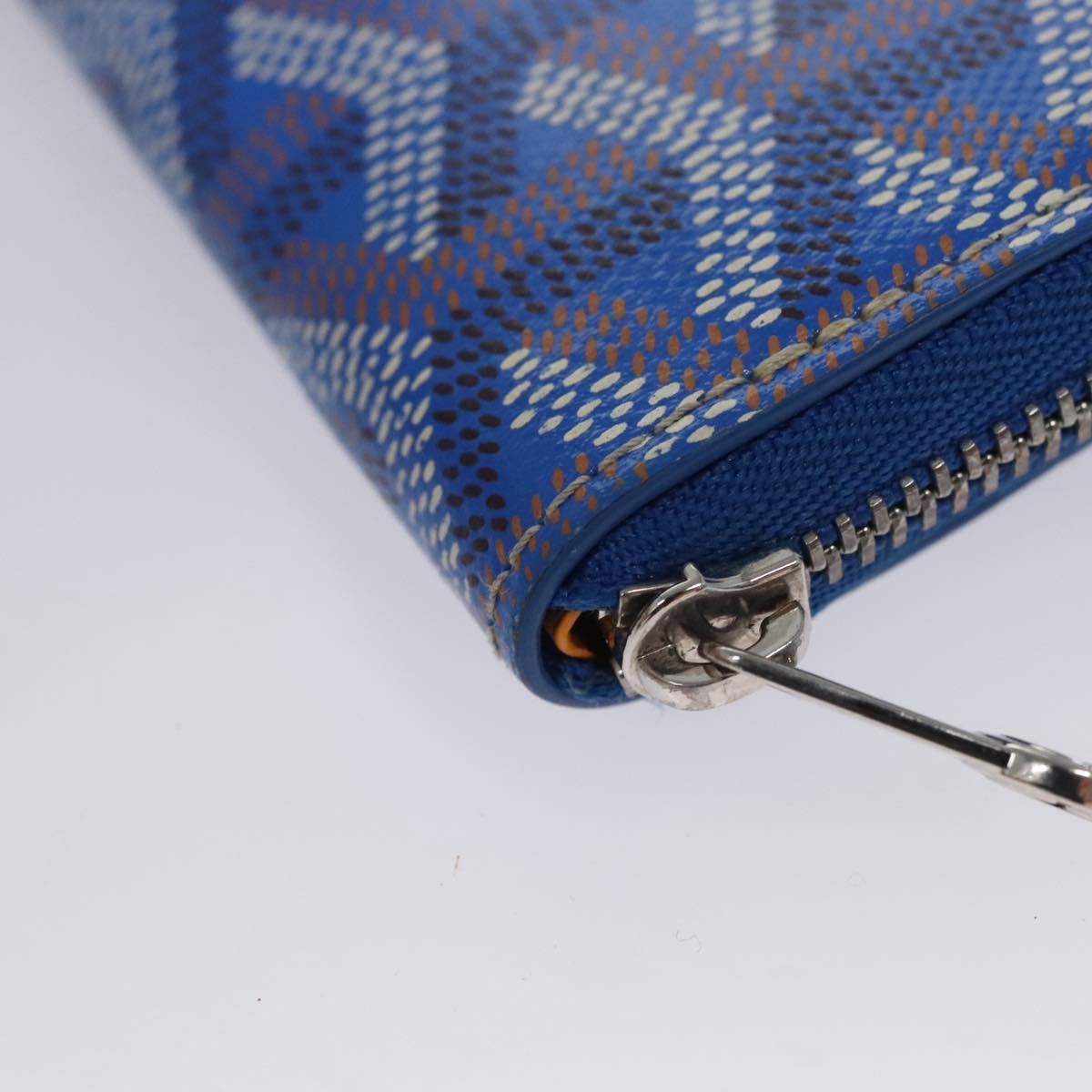 GOYARD Herringbone Coin Purse Leather Blue Auth 110579AM