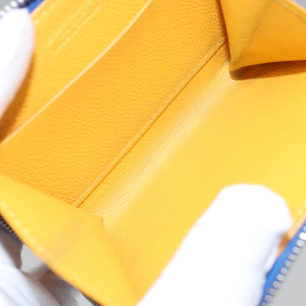 GOYARD Herringbone Coin Purse Leather Blue Auth 110579AM