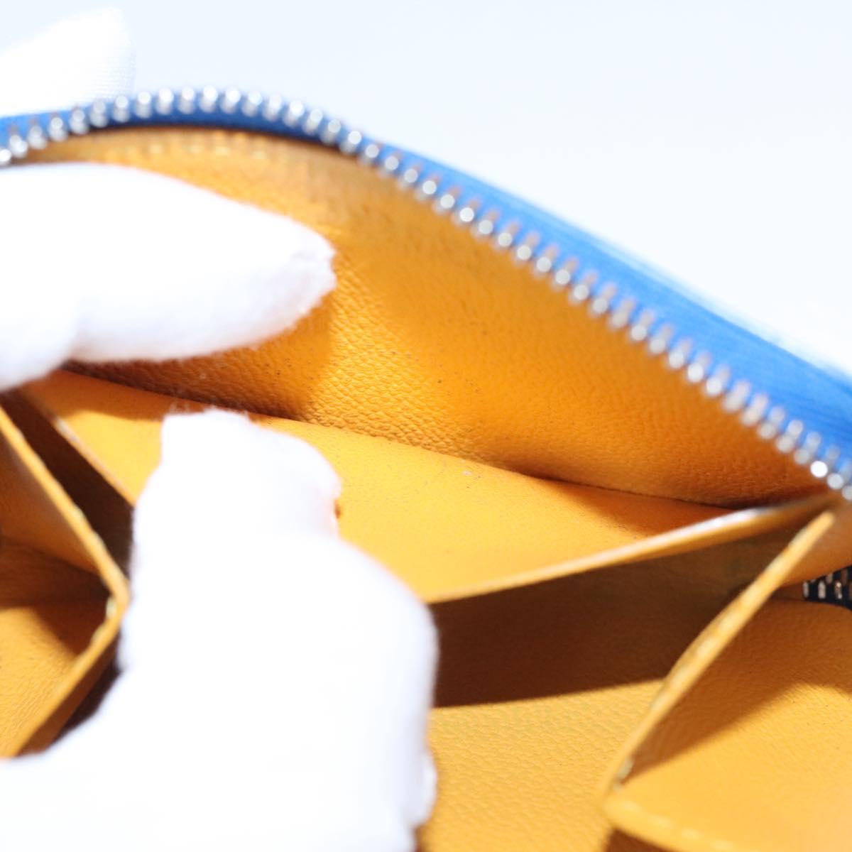 GOYARD Herringbone Coin Purse Leather Blue Auth 110579AM