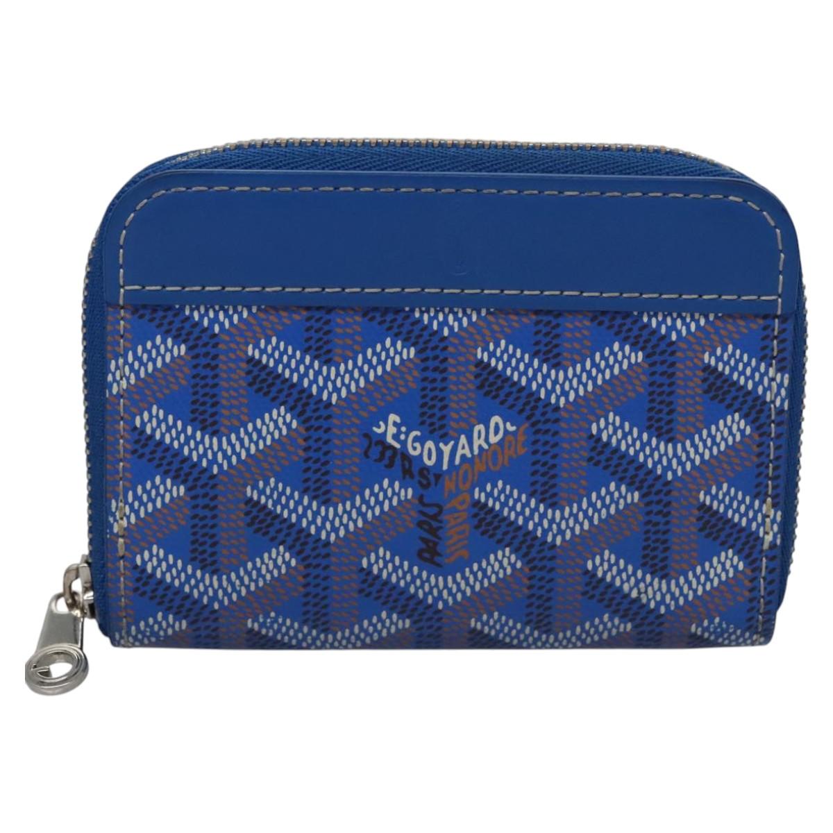 GOYARD Herringbone Coin Purse Leather Blue Auth 110579AM