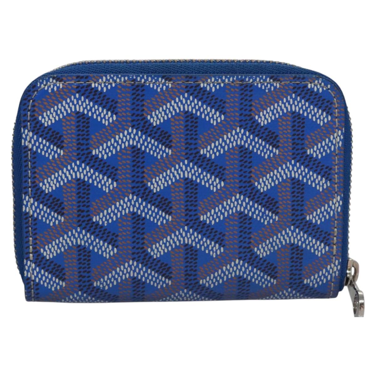 GOYARD Herringbone Coin Purse Leather Blue Auth 110579AM