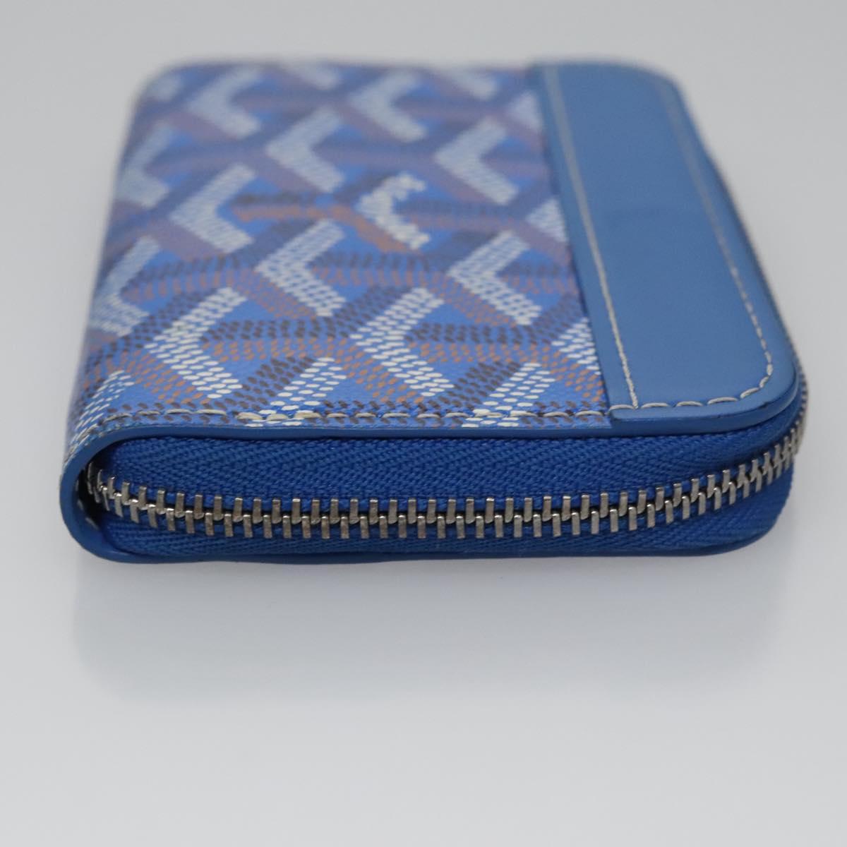 GOYARD Herringbone Coin Purse Leather Blue Auth 110579AM