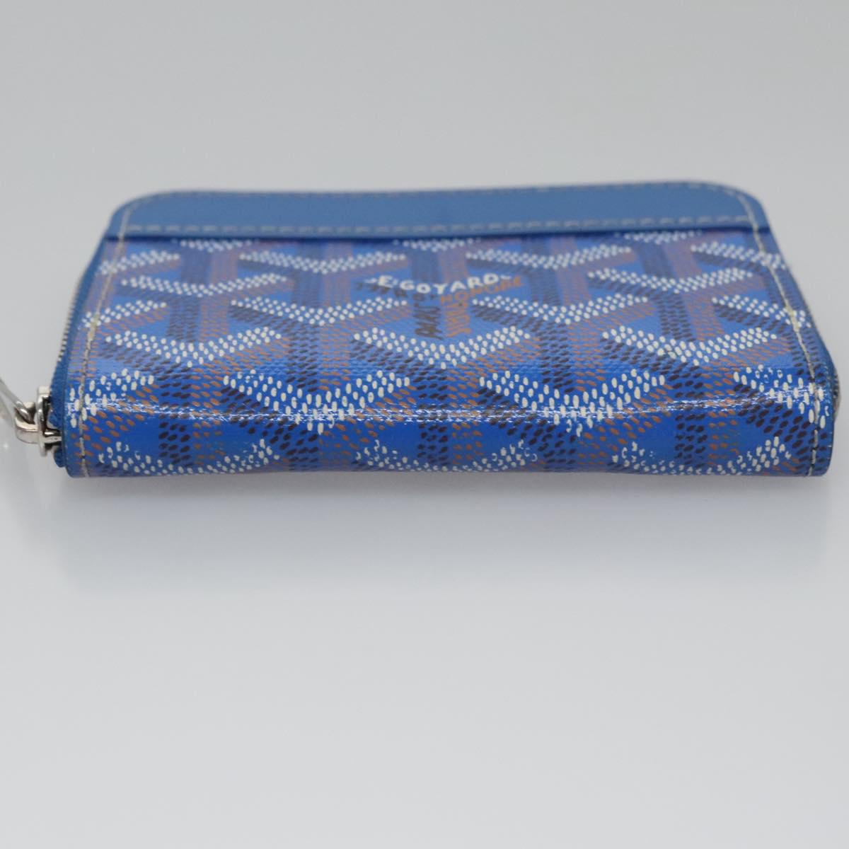 GOYARD Herringbone Coin Purse Leather Blue Auth 110579AM