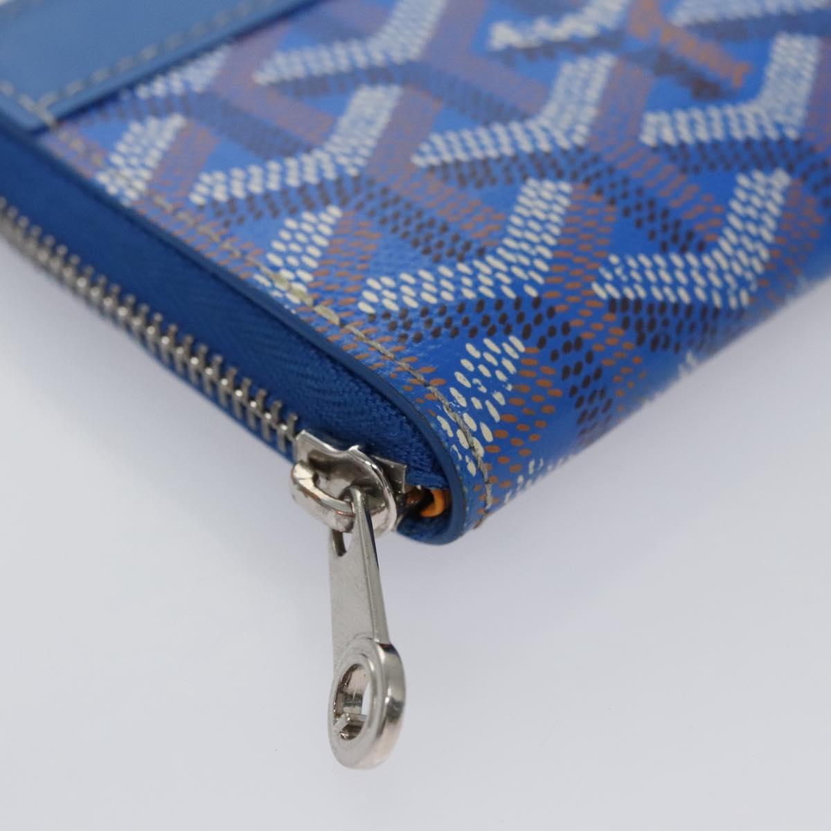 GOYARD Herringbone Coin Purse Leather Blue Auth 110579AM