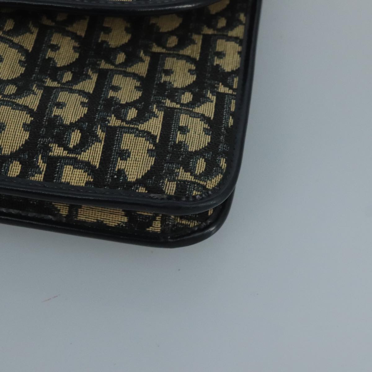 Christian Dior Trotter Canvas Shoulder Bag Navy Gold Auth 110662