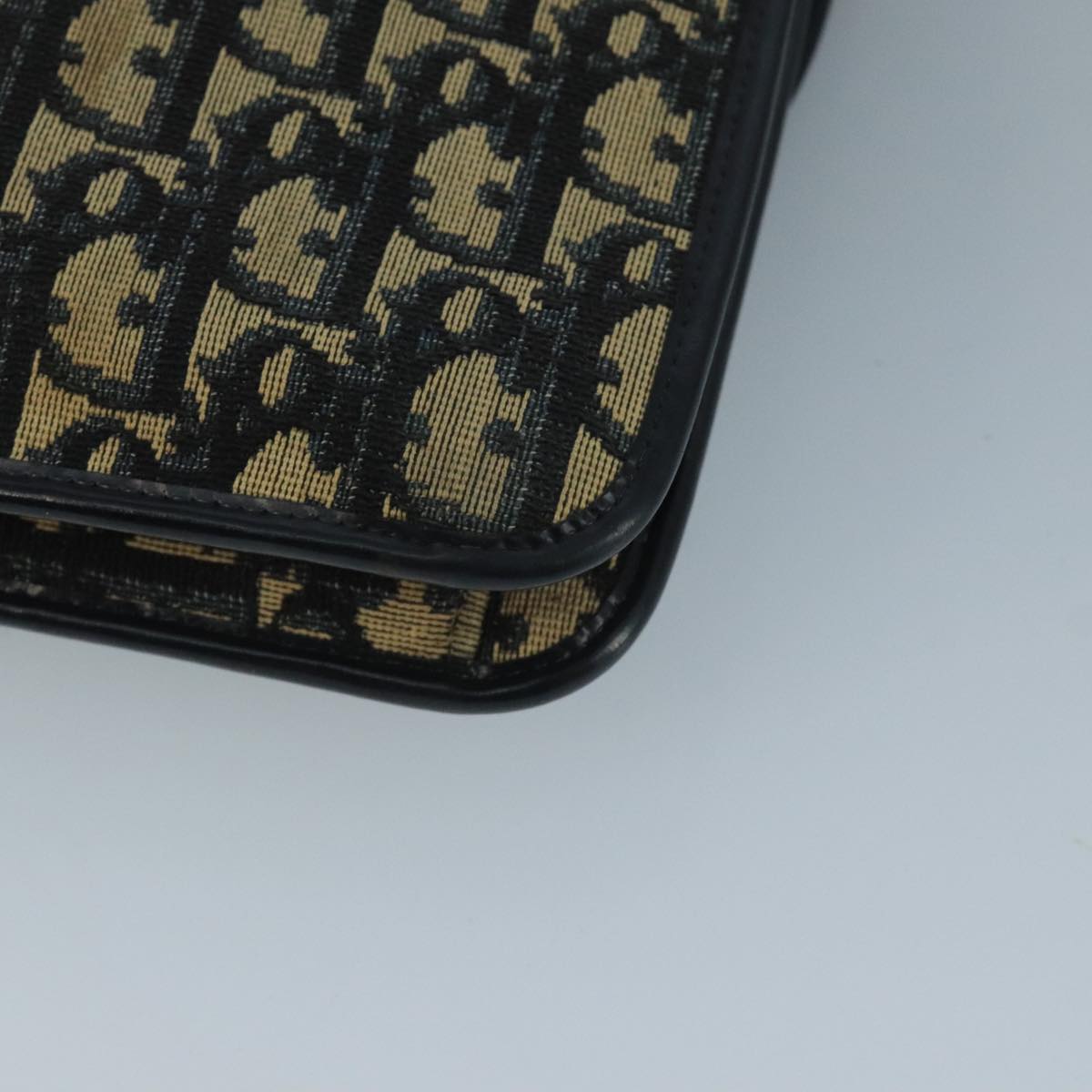 Christian Dior Trotter Canvas Shoulder Bag Navy Gold Auth 110662