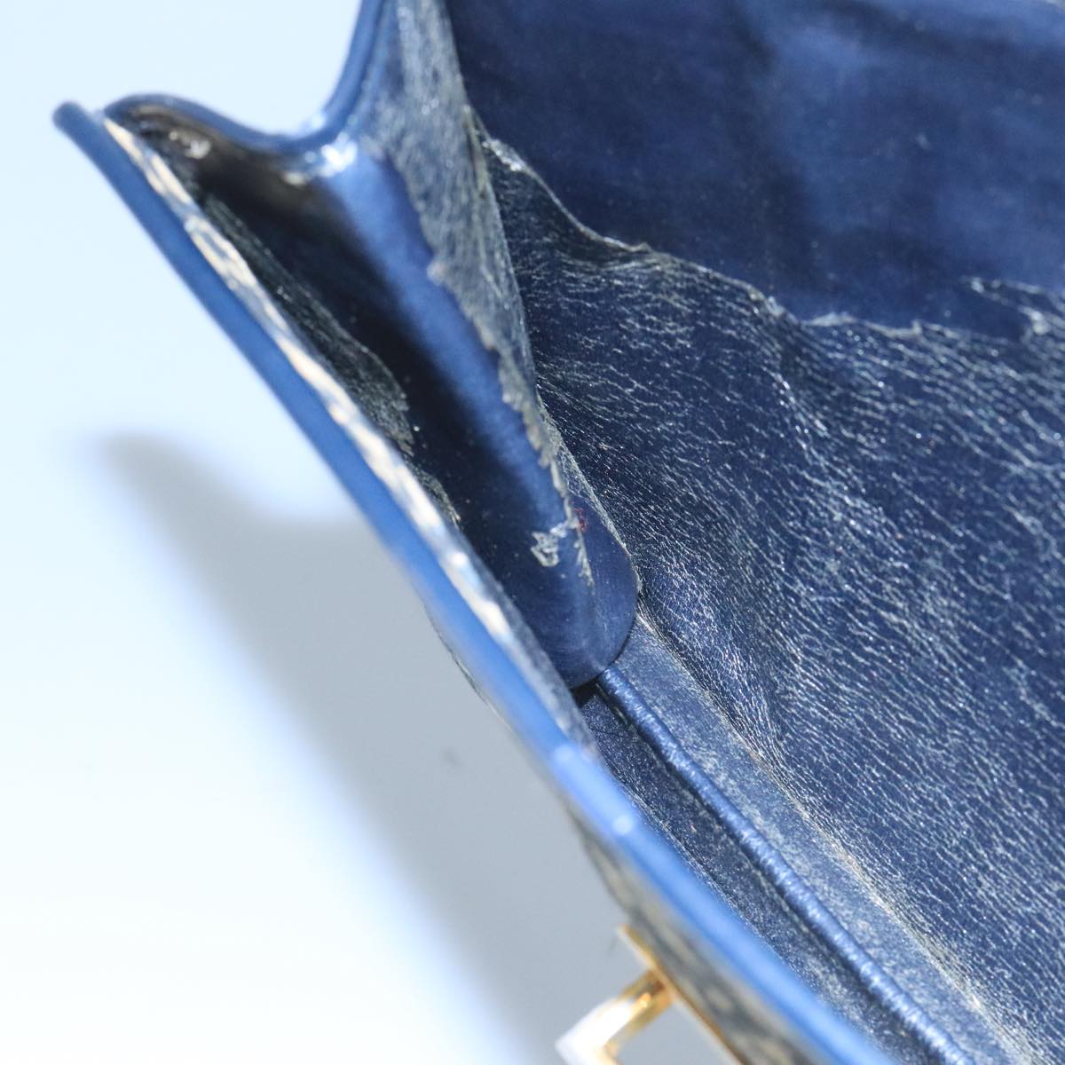 Christian Dior Trotter Canvas Shoulder Bag Navy Gold Auth 110662