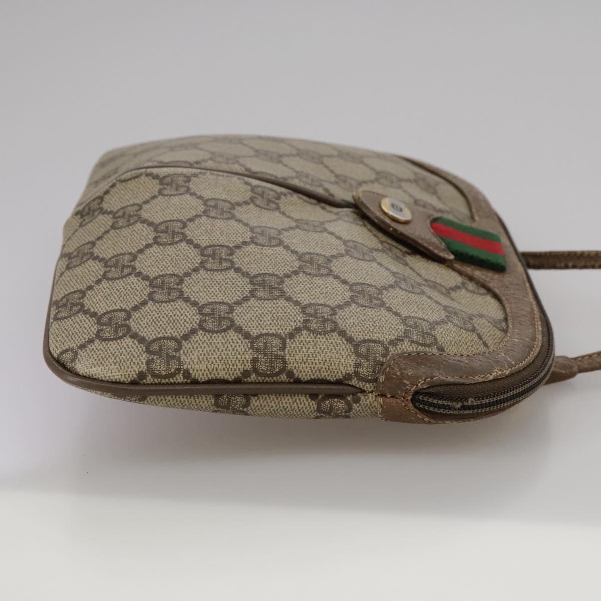 GUCCI GG Supreme Web Sherry Line Shoulder Bag PVC Beige Gold Auth 110668