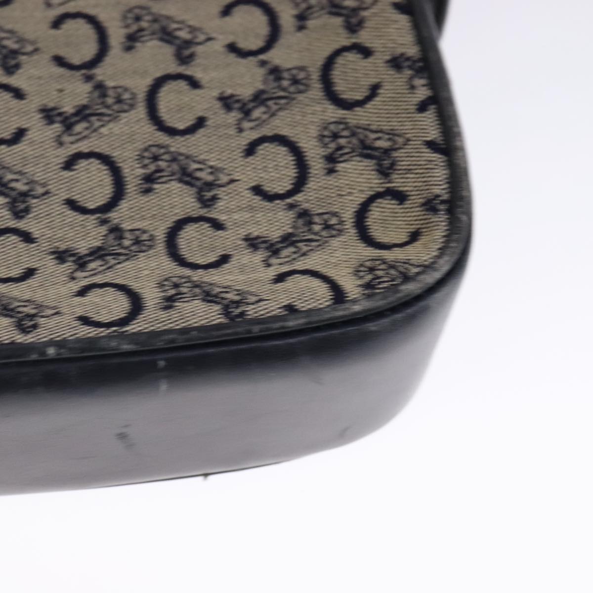 CELINE C Sulky Shoulder Bag Canvas Leather Navy Gold Auth 110681