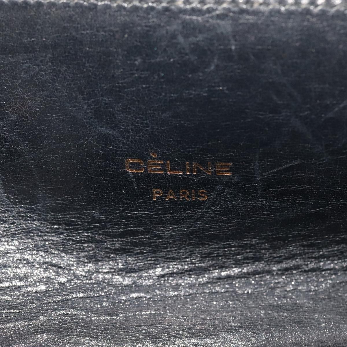 CELINE C Sulky Shoulder Bag Canvas Leather Navy Gold Auth 110681