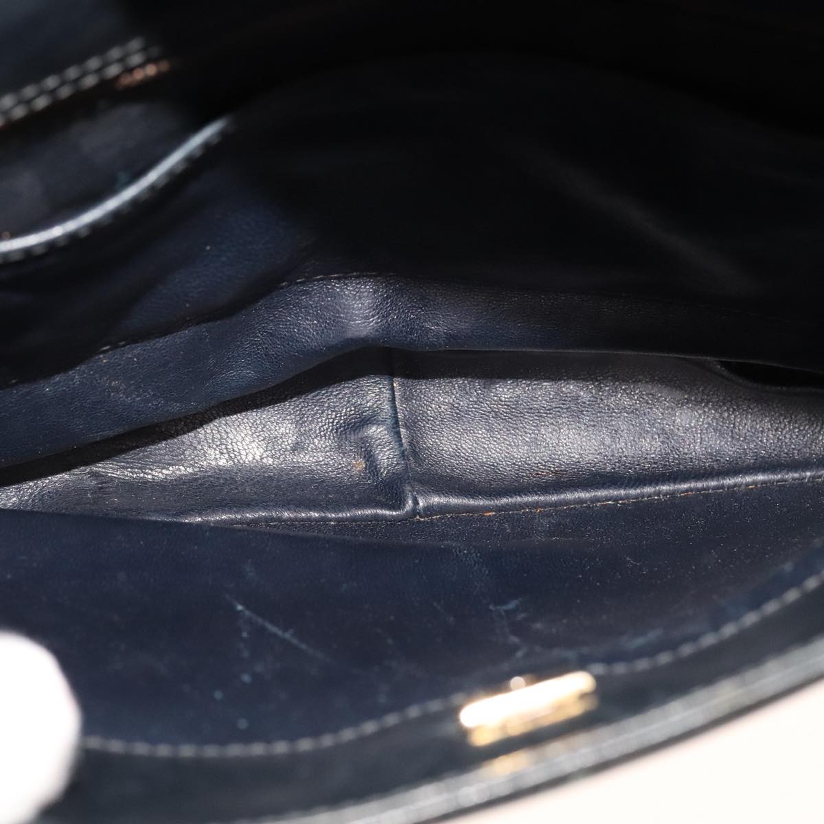 CELINE C Sulky Shoulder Bag Canvas Leather Navy Gold Auth 110681