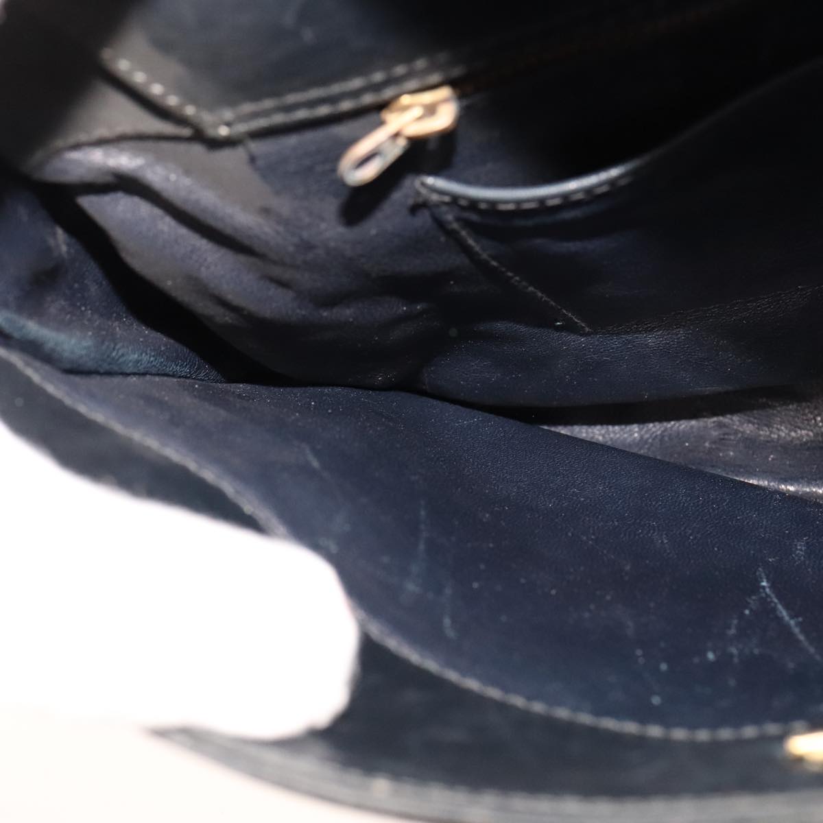 CELINE C Sulky Shoulder Bag Canvas Leather Navy Gold Auth 110681