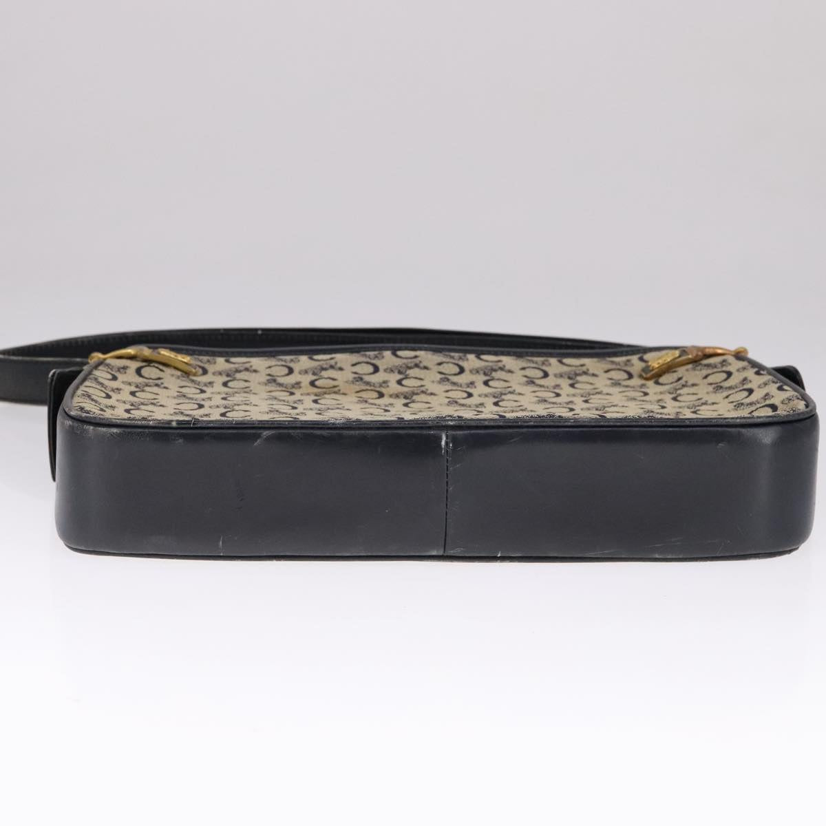 CELINE C Sulky Shoulder Bag Canvas Leather Navy Gold Auth 110681