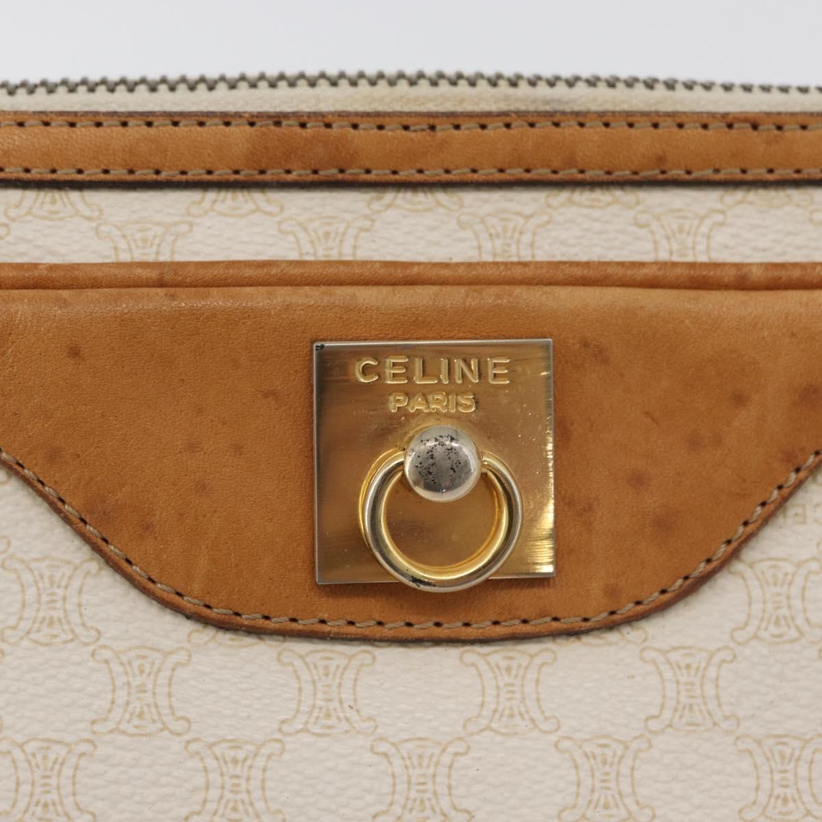 CELINE Macadam Canvas Shoulder Bag PVC Leather White Auth 110698