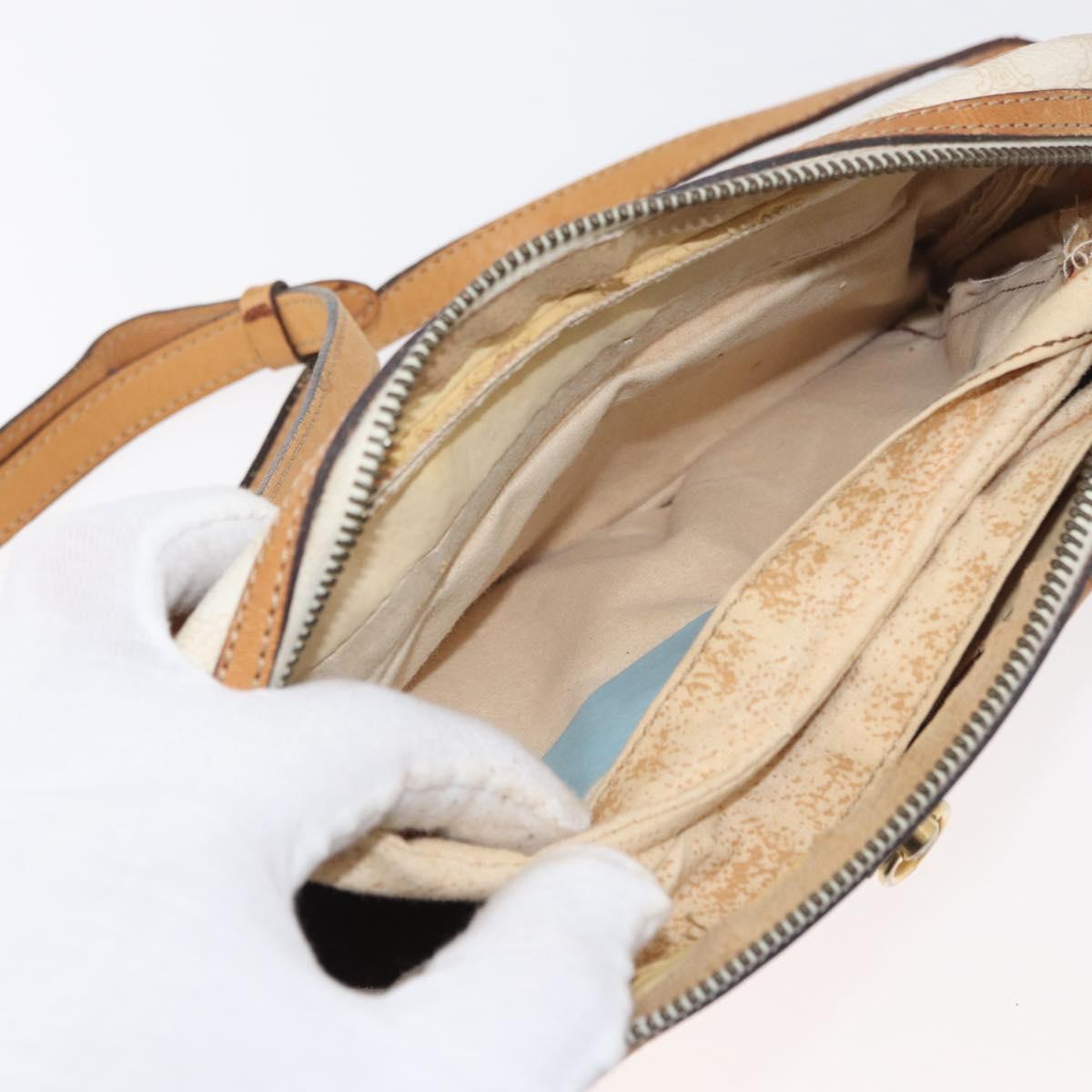 CELINE Macadam Canvas Shoulder Bag PVC Leather White Auth 110698