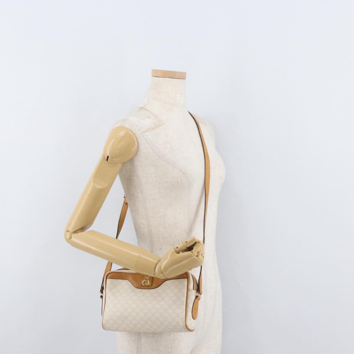 CELINE Macadam Canvas Shoulder Bag PVC Leather White Auth 110698