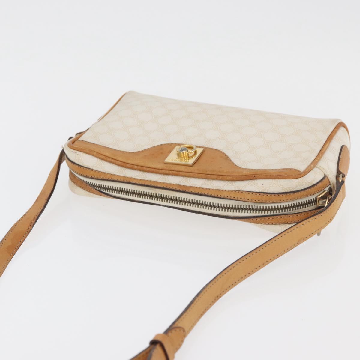 CELINE Macadam Canvas Shoulder Bag PVC Leather White Auth 110698