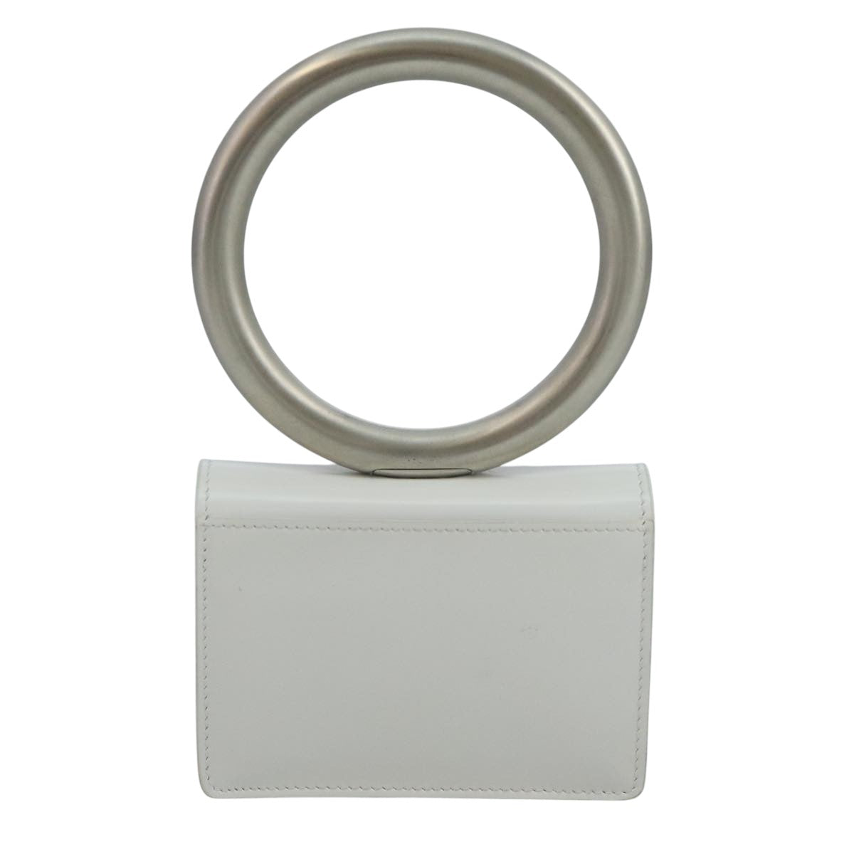 Salvatore Ferragamo hand Pouch Leather White Silver Auth 110793V