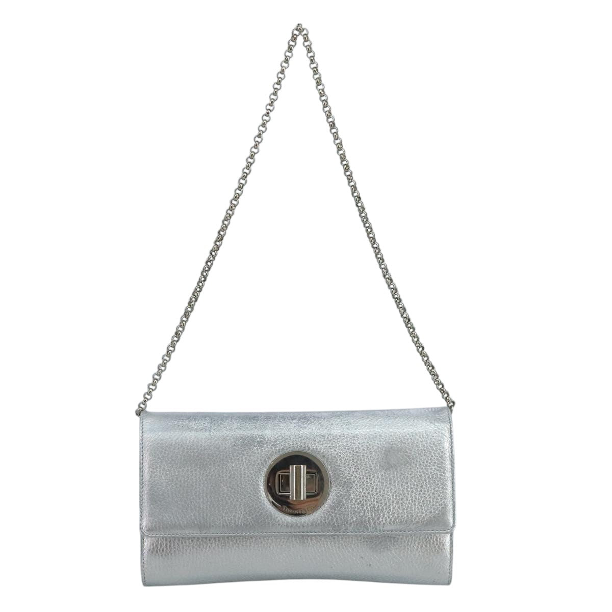 TIFFANY&Co. Chain Shoulder Bag Leather Silver Auth 110794
