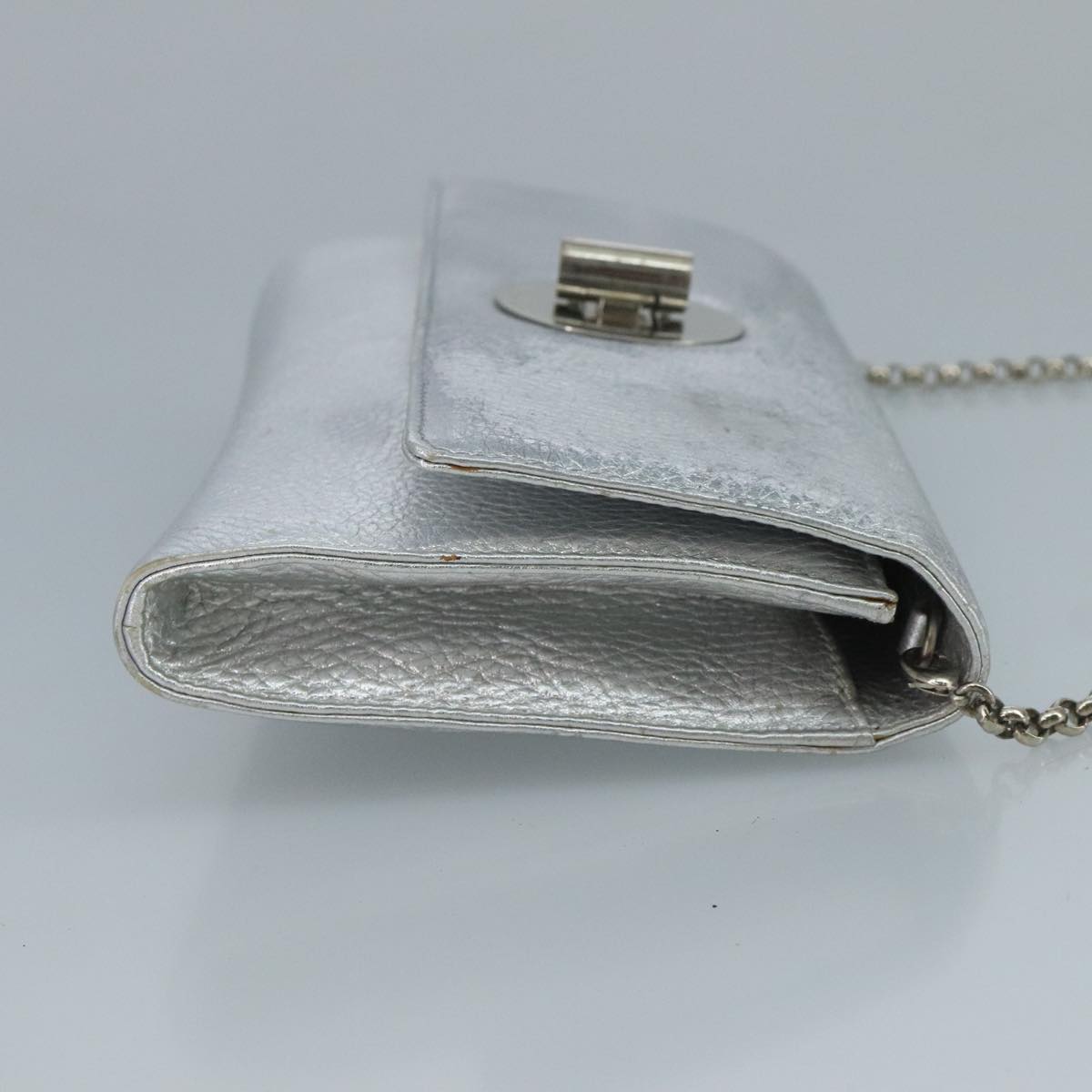 TIFFANY&Co. Chain Shoulder Bag Leather Silver Auth 110794